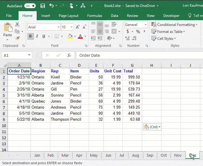 Travailler avec des feuilles de calcul dans Excel 2016