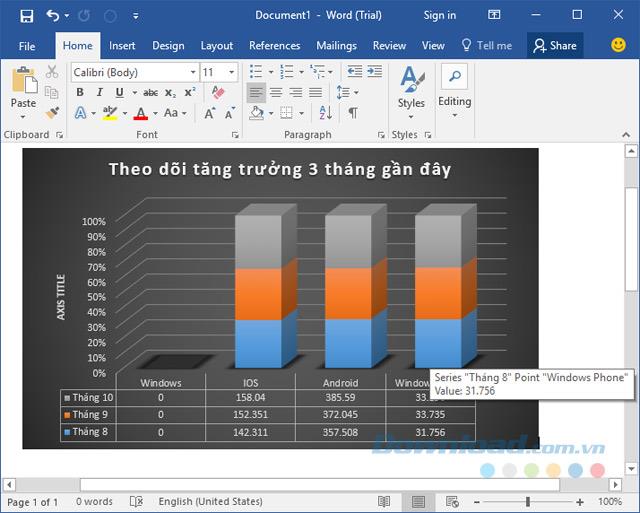 How to create a chart in Microsoft Word 2016