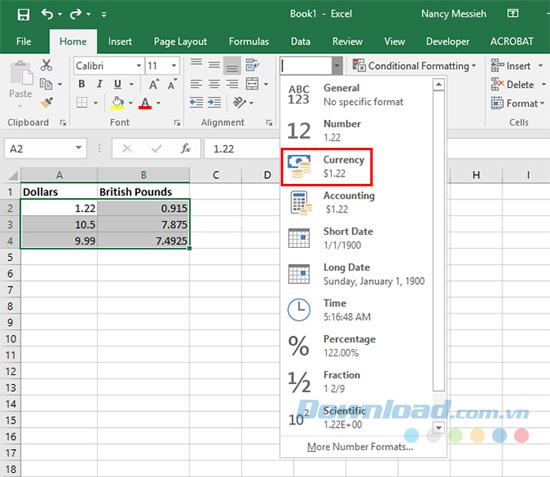 Verwendung verschiedener Währungssymbole in bestimmten Zellen in Excel