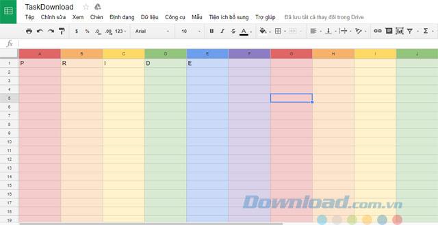 Google E-Tablolar e-tablosunu renkli bir gökkuşağına dönüştürme