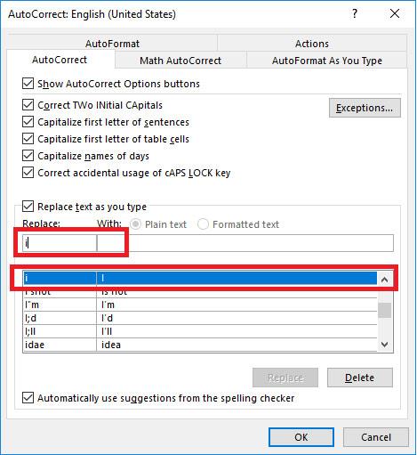 Correction dune erreur où la lettre i était automatiquement convertie en lettre I dans Word