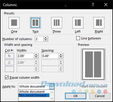 Instructions de création et de rupture de colonnes dans Microsoft Word 2016