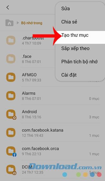 Instructions to create and view hidden folders on Android