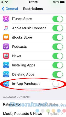 İPhoneda uygulama içi satın alımları açma / kapatma