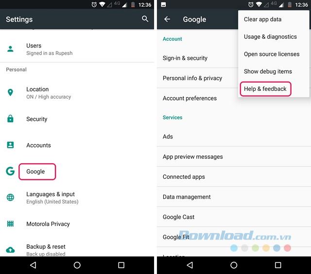 Instructions for activating Google Assistant on Android devices