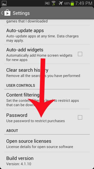 Set a password for the Google Play Store