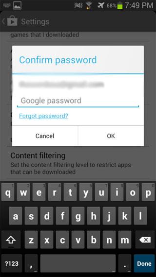 Set a password for the Google Play Store