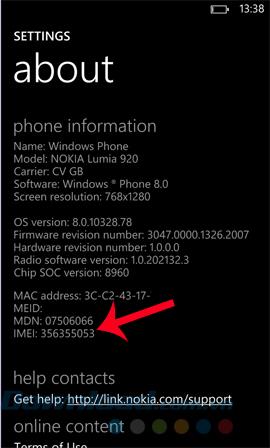 Comment vérifier IMEI, vérifier IMEI de Windows Phone