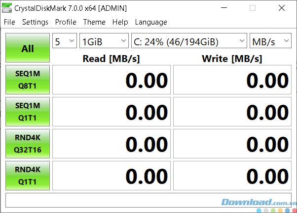 Periksa kecepatan SSD / HDD dengan CrystalDiskMark