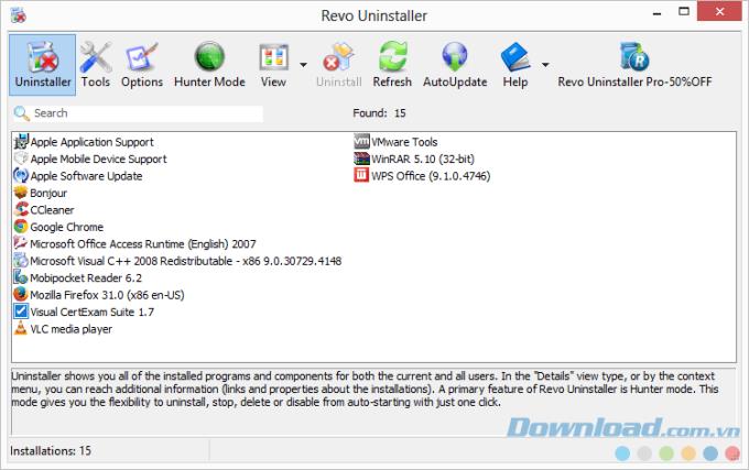 Uninstall software with Revo Uninstaller