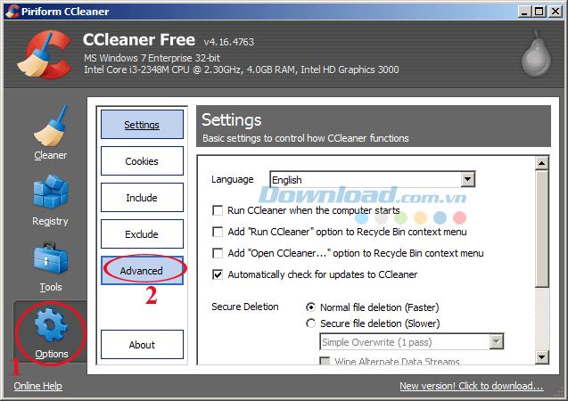 Arahan untuk mematikan pemberitahuan dari CCleaner