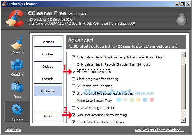 تعليمات لإيقاف الإخطارات من CCleaner