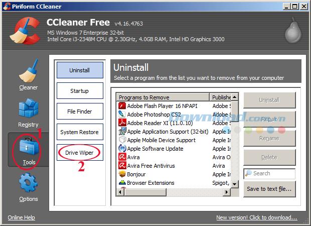نحوه حذف دائمی داده ها بر روی هارد دیسک با CCleaner