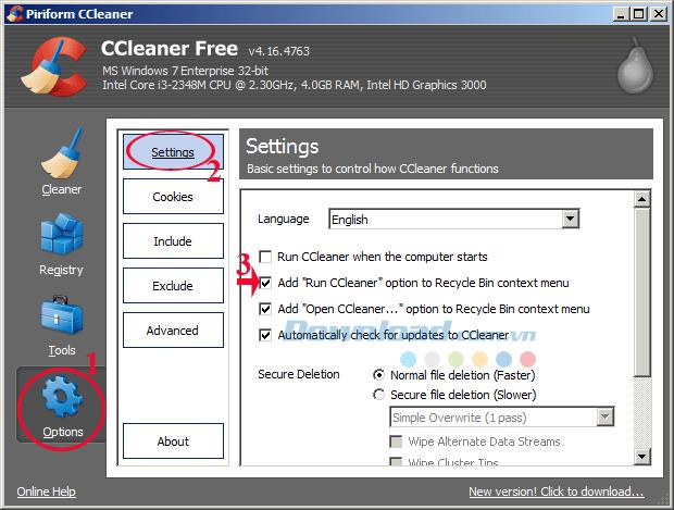 clean open with menu with ccleaner