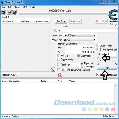 Speed ​​up downloading uTorrent with Cheat Engine