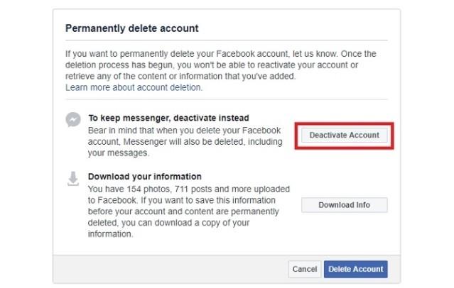 Was passiert, wenn das Facebook-Konto vorübergehend deaktiviert wird?