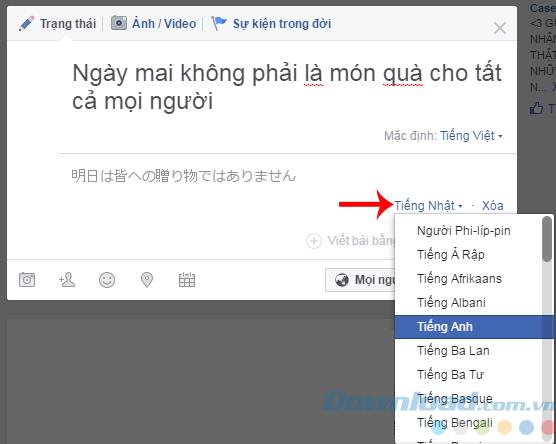 Écrire le statut Facebook dans plusieurs langues