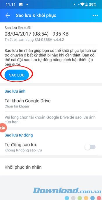 How to backup and restore deleted Zalo messages on Android