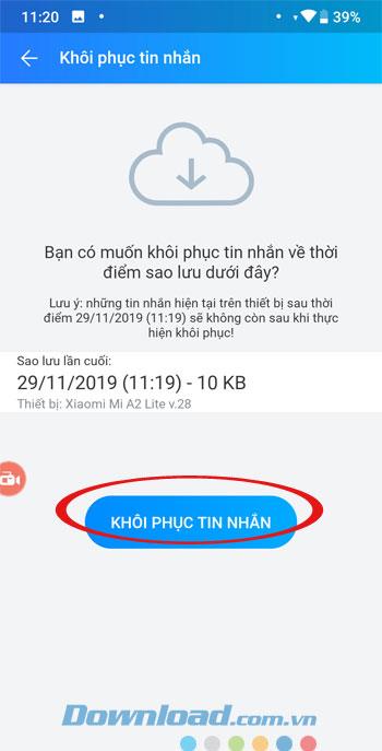 How to backup and restore deleted Zalo messages on Android