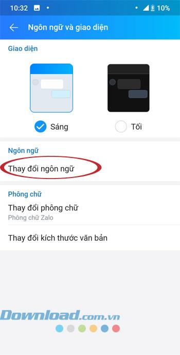 Comment changer la langue sur le téléphone Zalo