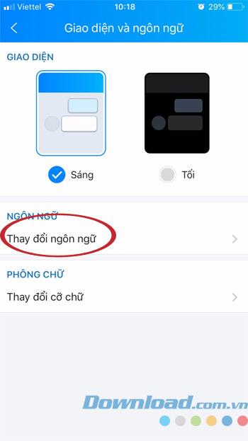 Comment changer la langue sur le téléphone Zalo