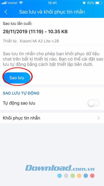 How to backup and restore Zalo messages on iPhone