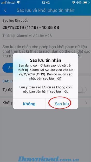 How to backup and restore Zalo messages on iPhone