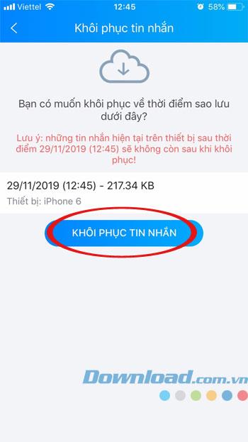 How to backup and restore Zalo messages on iPhone