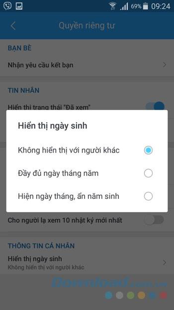 Instructions to hide birth date on Zalo
