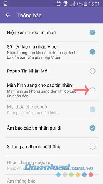 Désactivez le mode de notification, allumez lécran lorsquil y a un message Viber