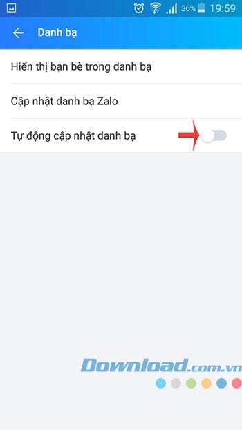 Instructions pour mettre à jour automatiquement les contacts Zalo