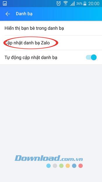 Instructions pour mettre à jour automatiquement les contacts Zalo