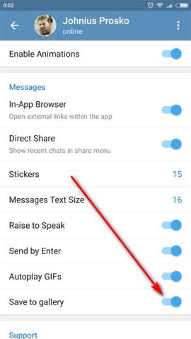 Set Telegram to save photos and not save photos on the phone