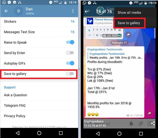Set Telegram to save photos and not save photos on the phone