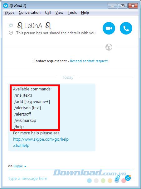 Einige Befehle, die beim Chatten über Skype verwendet werden