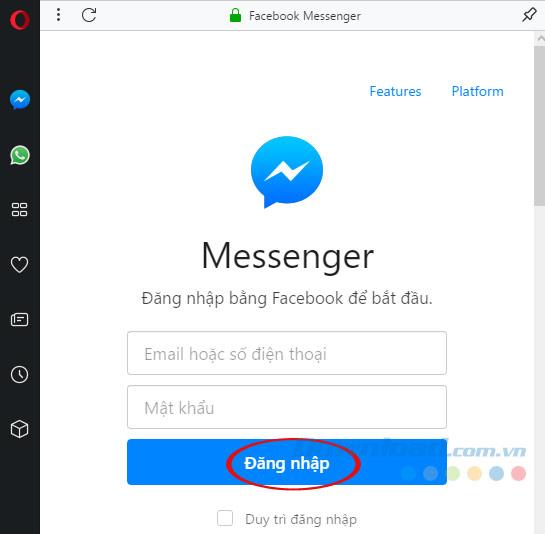 Arahan untuk berbual di Facebook Messenger pada Opera