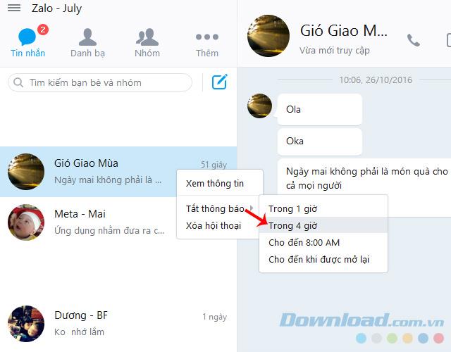 Cara memblokir notifikasi obrolan Zalo