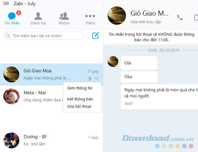 Cara memblokir notifikasi obrolan Zalo