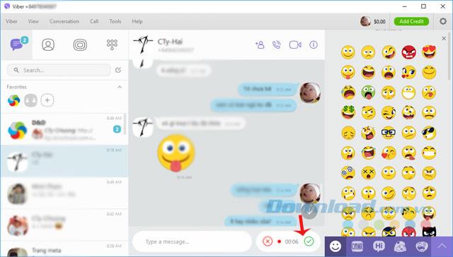 Petunjuk untuk mengirim pesan suara di Viber