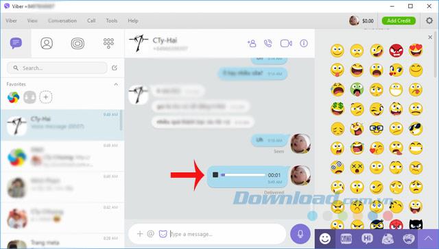 Petunjuk untuk mengirim pesan suara di Viber