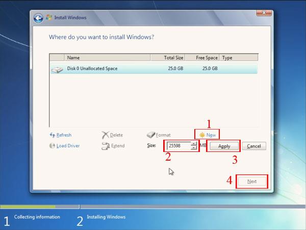 Instructions to format drive C and repartition hard drive when installing Windows