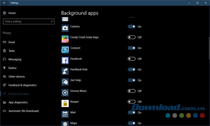 Speed ​​up Windows 10 by turning off the background app