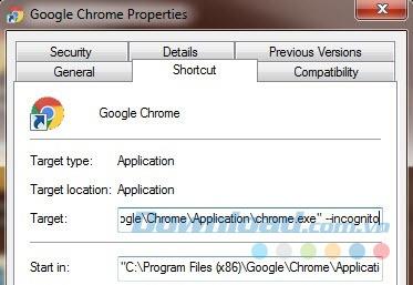 Buat pintasan untuk membuka Google Chrome dengan cepat dalam mode penyamaran