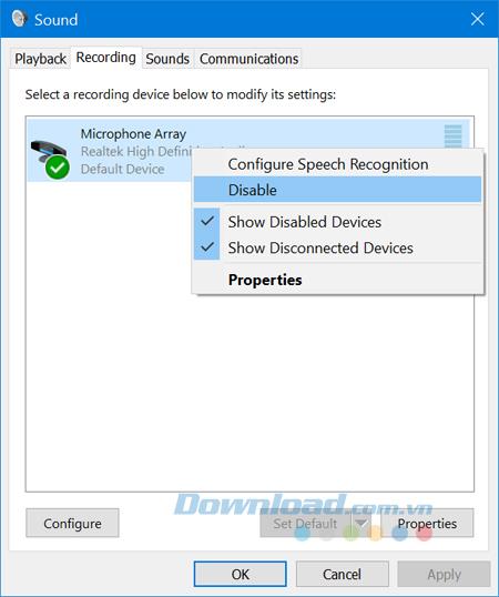 Instructies om microfoon in / uit te schakelen op Windows 10