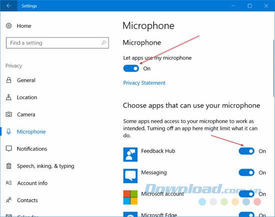Instructies om microfoon in / uit te schakelen op Windows 10