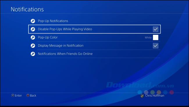 Instructions for disabling pop-up notifications in PlayStation 4