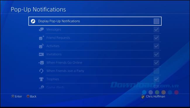 Instructions for disabling pop-up notifications in PlayStation 4