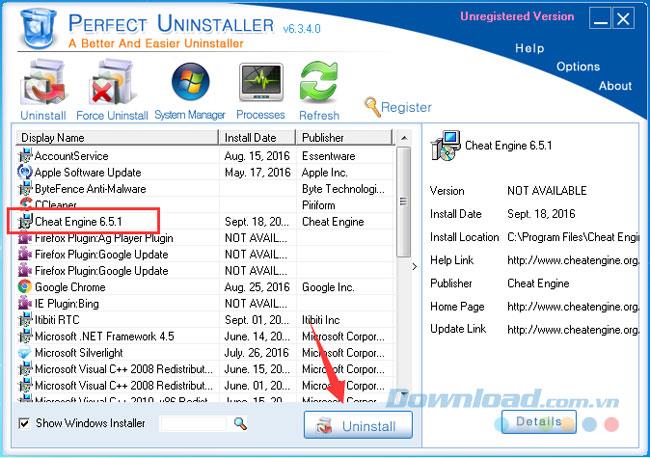 Instructions for uninstalling Cheat Engine