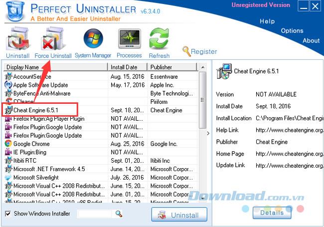 Instructions for uninstalling Cheat Engine