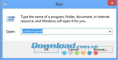 Instructions to open the Run dialog box in Windows 8